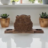 Vintage Wooden Owl Napkin Holder & Salt Pepper Caddy: Rustic Kitchen Decor