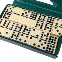 Vintage Supreme Double Nine Dominoes Set: Complete 55 Tile Game Green Vinyl Case