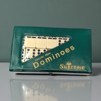 Vintage Supreme Double Nine Dominoes Set: Complete 55 Tile Game Green Vinyl Case