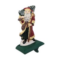 Vintage Cast Iron Santa Stocking Holder: Heavy Painted Christmas Mantel Decor