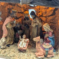 Vintage Resin Light Up Nativity Scene: One Piece Creche Religious Holiday Decor