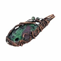 Handmade Ruby Fuchsite Copper Wire Wrapped Pendant: Antiqued Wire Weave Gemstone Jewelry