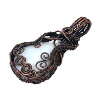 White Chalcedony Copper Pendant: Handmade Wire Wrapped Teardrop