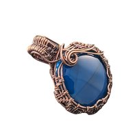 Blue Agate Copper Pendant: Handmade Wire Wrapped Round Gemstone