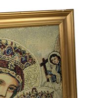 Vintage Jacques Sefop Padded Tapestry: Virgin Mary & Child Framed Religious Art