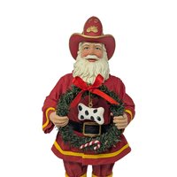 Vintage Firefighter Santa Claus Figurine: Fabriche Style Stiffened Fabric