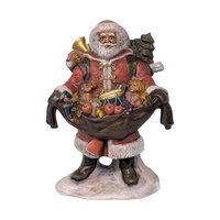 Vintage Hand Painted Ceramic Santa Figurine: Old World with Toy Bag