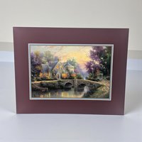 Vintage Thomas Kinkade Lamplight Manor Matted Print: Painter of Light Cottage Art