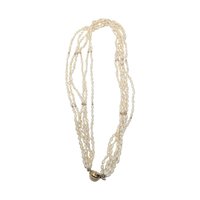 Vintage White Bead Multi-Strand Necklace: Elegant Bridal Choker with Faux Pearl Clasp