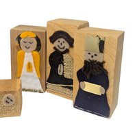 Vintage Handmade Felt Nativity Set: Wooden Block Christmas Creche
