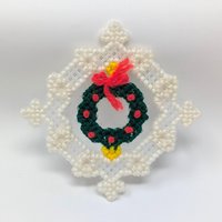 Vintage Handmade Plastic Canvas Ornaments: Needlepoint Christmas Decor Set