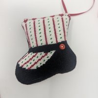 Vintage Handmade Needlepoint Ornament Set: Cross Stitch Christmas Decor