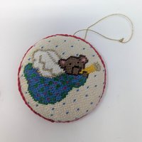 Vintage Handmade Needlepoint Ornament Set: Cross Stitch Christmas Decor