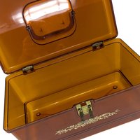 Vintage Amber Plastic Sewing Box: Floral Storage Case