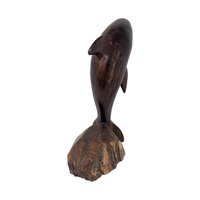Vintage Hand Carved Ironwood Dolphin: Wooden Nautical Statue