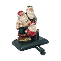 Vintage Resin Cast Iron Stocking Holder: Whimsical Trio of Santas