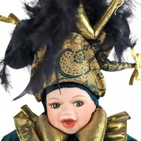Vintage 12" Porcelain Green and Gold Mardi Gras Jester