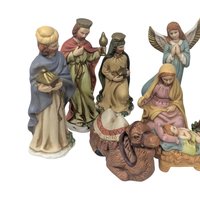 Vintage 11 Piece Hand Painted Ceramic Nativity Set: Herald Christmas Collection