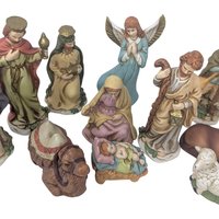 Vintage 11 Piece Hand Painted Ceramic Nativity Set: Herald Christmas Collection