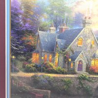 Vintage Thomas Kinkade Lamplight Manor Matted Print: Painter of Light Cottage Art