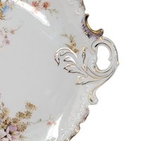 Vintage German Porcelain Handled Serving Plate: Pink and Gold Floral Scalloped Dish