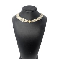 Vintage White Bead Multi-Strand Necklace: Elegant Bridal Choker with Faux Pearl Clasp