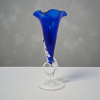 Vintage 1989 Handmade Art Glass Vase: Signed Cobalt Blue Jack in the Pulpit