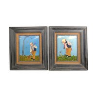 Vintage Clown Paintings Pair: