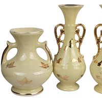 Vintage Yellow Ceramic Vases: Art Deco & MCM Gold Accents