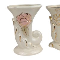Vintage Cream Cornucopia Vase Set: Rose & Gold Bud Vases