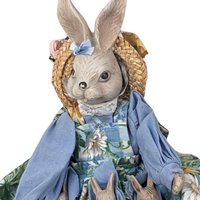 Vintage Ceramic and Cloth Mother Rabbit with Babies