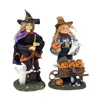 Vintage 13" Halloween Figures, Fabric Witch and Scarecrow