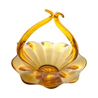 Vintage Amber Art Glass Basket with Hand-Pulled Handle
