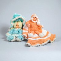 Pair of Vintage Hand-Crocheted Dolls