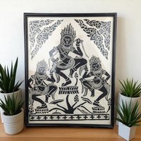 Vintage Framed Apsara Dancers on Rice Paper