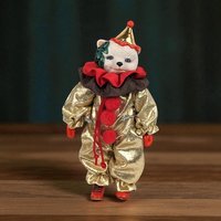 Vintage Miniature White Bear Clown Figurine with Display Stand