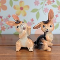 Vintage Ceramic Big Eye Bunny Figurines
