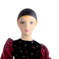 Vintage 18" Harlequin Red and Black Pierrot Doll