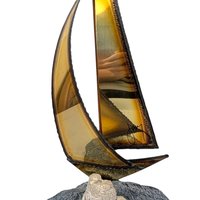 Vintage Signed Brass Sailboat Figurine