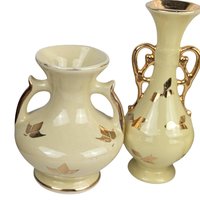 Vintage Yellow Ceramic Vases: Art Deco & MCM Gold Accents