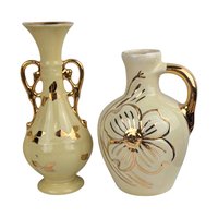 Vintage Yellow Ceramic Vases: Art Deco & MCM Gold Accents