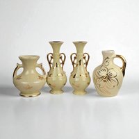 Vintage Yellow Ceramic Vases: Art Deco & MCM Gold Accents