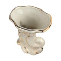 Vintage Cream Cornucopia Vase Set: Rose & Gold Bud Vases