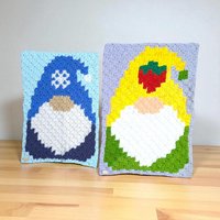 Pair of Handmade Completed Crochet Gnome Wall Hangings