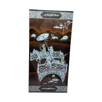 Vintage Vietnamese Lacquer Wall Panel: Horse & Bridge Mother of Pearl Inlay