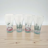 Set of 4 Vintage Coca-Cola Pine Cone and Tree Glasses
