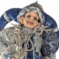 Vintage Christmas Santa Elf Jester Figure: Blue & Silver