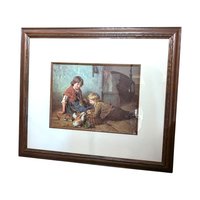 Vintage Felix Schlesinger "Feeding the Rabbits" Framed Art Print