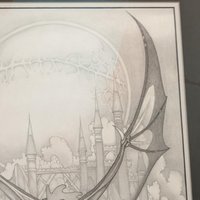 Vintage Dan Thompson Fantasy Dragon & Castle Signed Print