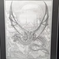 Vintage Dan Thompson Fantasy Dragon & Castle Signed Print